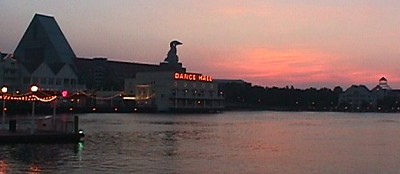 As the sun sets behind the Dolphin and Swan resorts...
